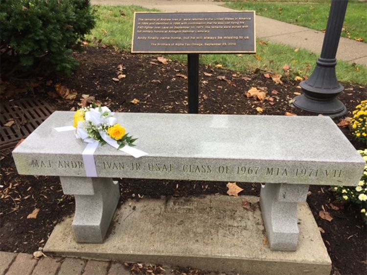 Memorial bench for Major Andrew Ivan Jr.
